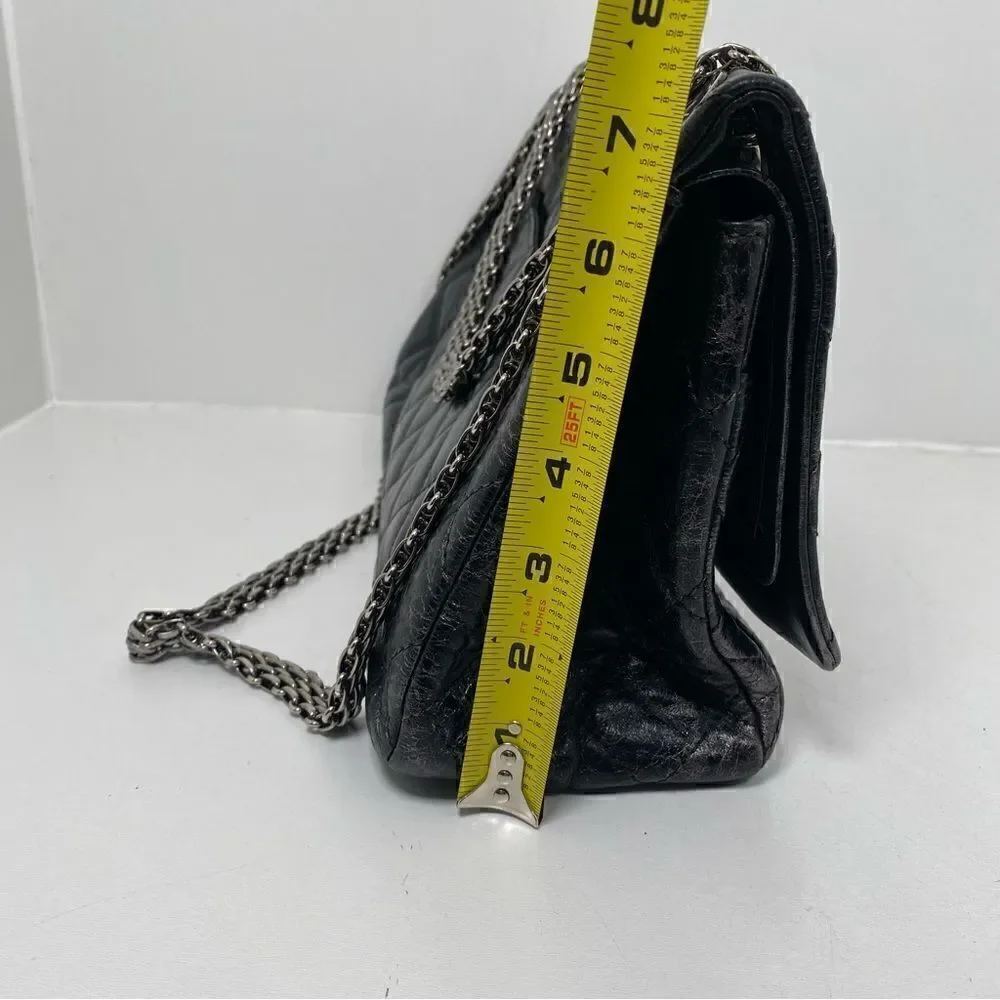 Chanel reissue 2.55 Flag Bag Quilted Glazed Calf Skin Silver Jumbo